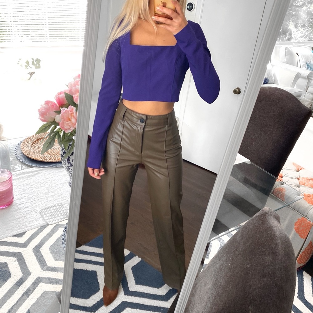 🍂 ZARA ASH BROWN FAUX LEATHER FULL LENGTH STRAIGHT LEG HIGH WAIST PANTS! - Picture 16 of 16